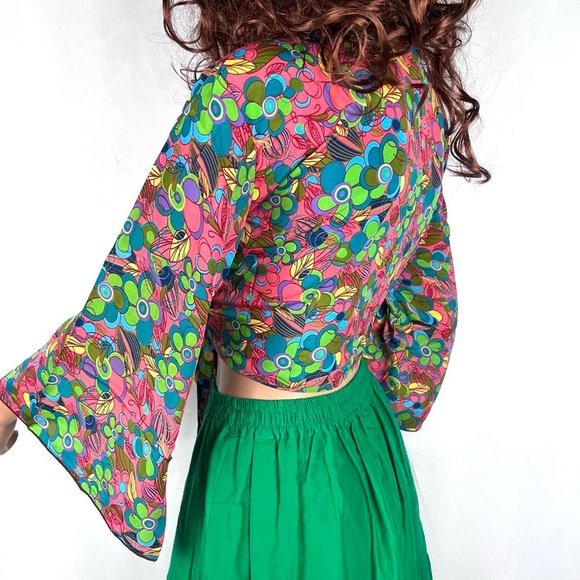 Open Front Tie Bell Sleeves Bohemian Blouse - Picture 3 of 7